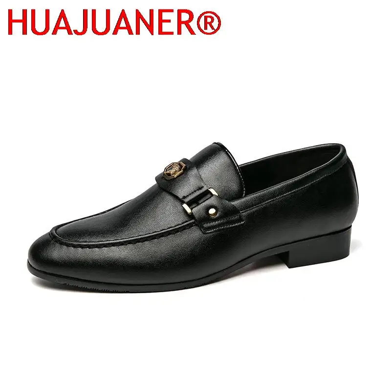 

Loafers Men Shoes PU Solid Color Fashion Business Casual Wedding Party Daily Classic Slip-on Metal Gentleman Dress Shoes CP070