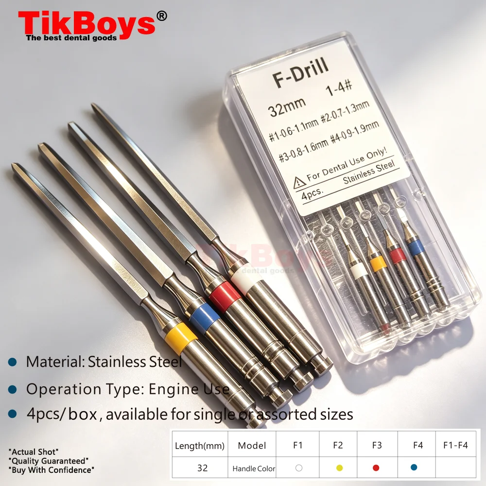 32mm F Drills Dental Fiber Post Drills Dental Instruments Root Canal Opening Drills For Implant Stainless Steel Peeso 4pcs/box