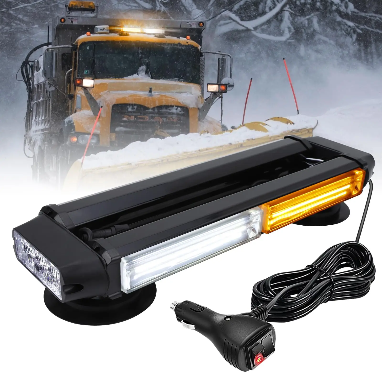 

14" Cob Car Emergency Strobe Lights Led Roof Top Signal Warning Lamp Trucks Car Flashing Light Four Side Light Source 12V/24V