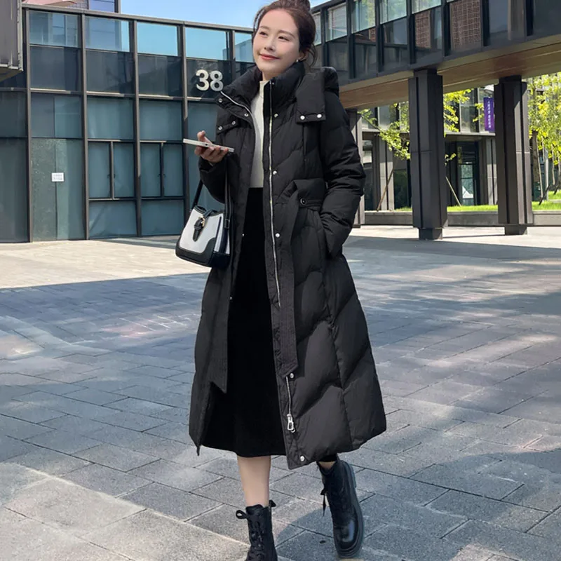 

New Winter Women's Korean Detachable Hooded Parker Overcoat Long Snow Cold 90% White Duck Down Coat Female Thick Warm Down Jacke