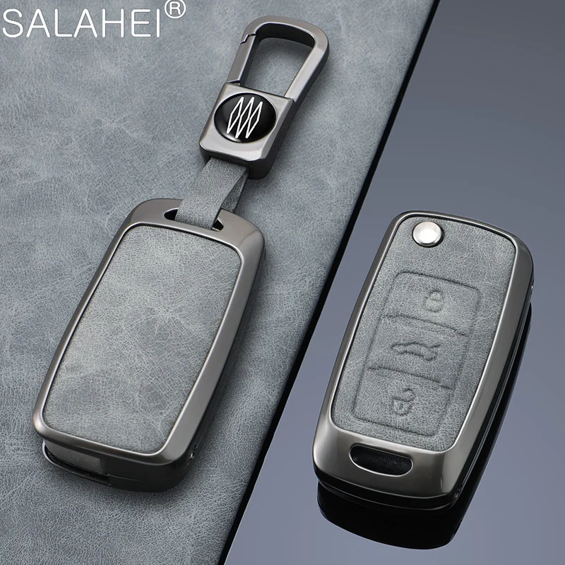 Funda de cuero de Metal para llave de coche, cubierta para Volkswagen VW Polo Golf Passat Tiguan Beetle Caddy T5 Up Eos Skoda Octavia Seat Leon Altea