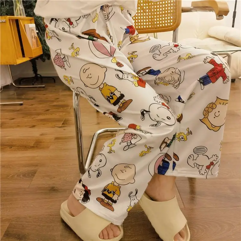 Anime Cartoon Snoopy Charlie Brown Woodstock Pajama Pants Kawali Casual Summer Air Conditioning Pants Loose Can Be Worn Outside