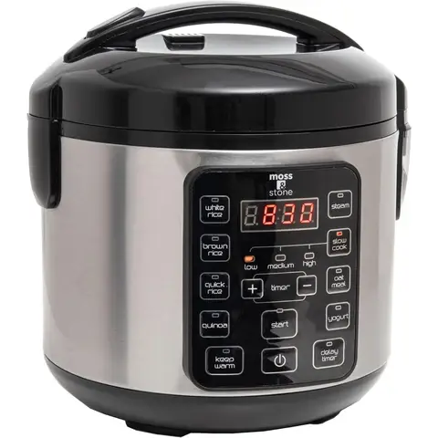 Compact Digital Electric Rice Cooker with 4-8 Cup Capacity 10 Preset Cooking Settings for Perfect Brown and White Rice Multi-fu