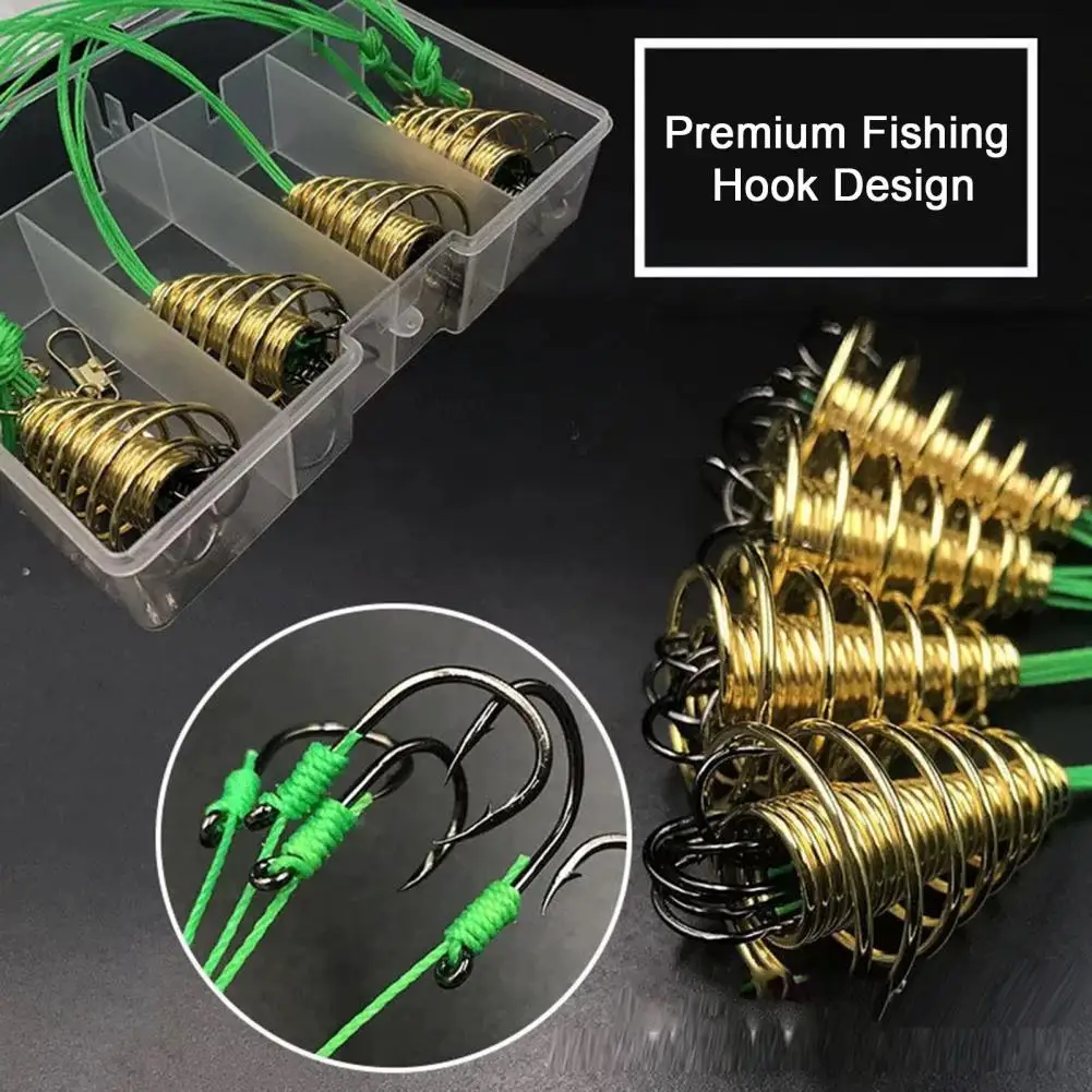 Fishing Hook with Carp Feeder Heavy Duty Carp Fishing Hook Set with Tangle-free Spring Feeder Metal Barbed Rig Green for Carp