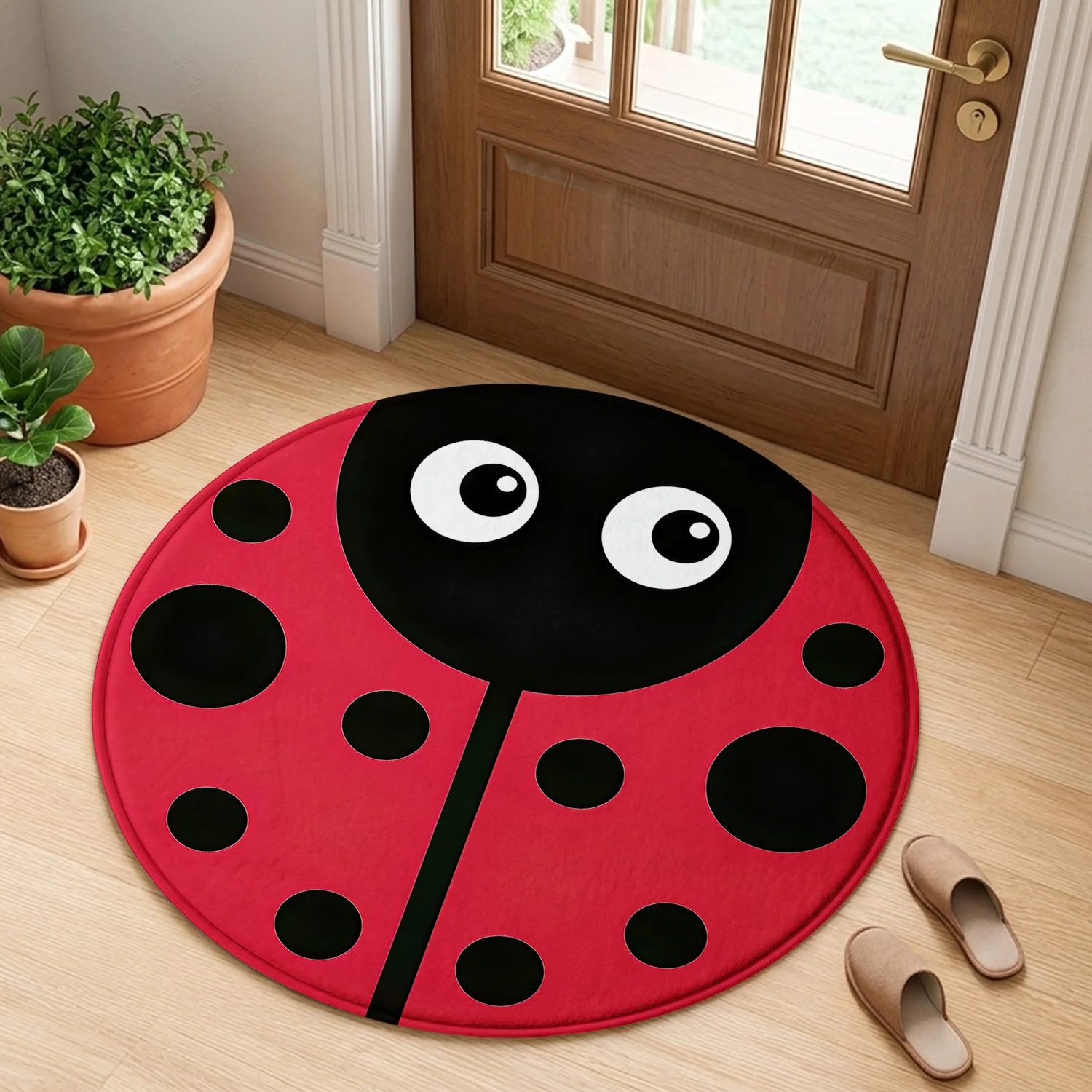 Cute Ladybug Round Floor Mat, Playful Insect Design for Kids Room or Entryway Decor