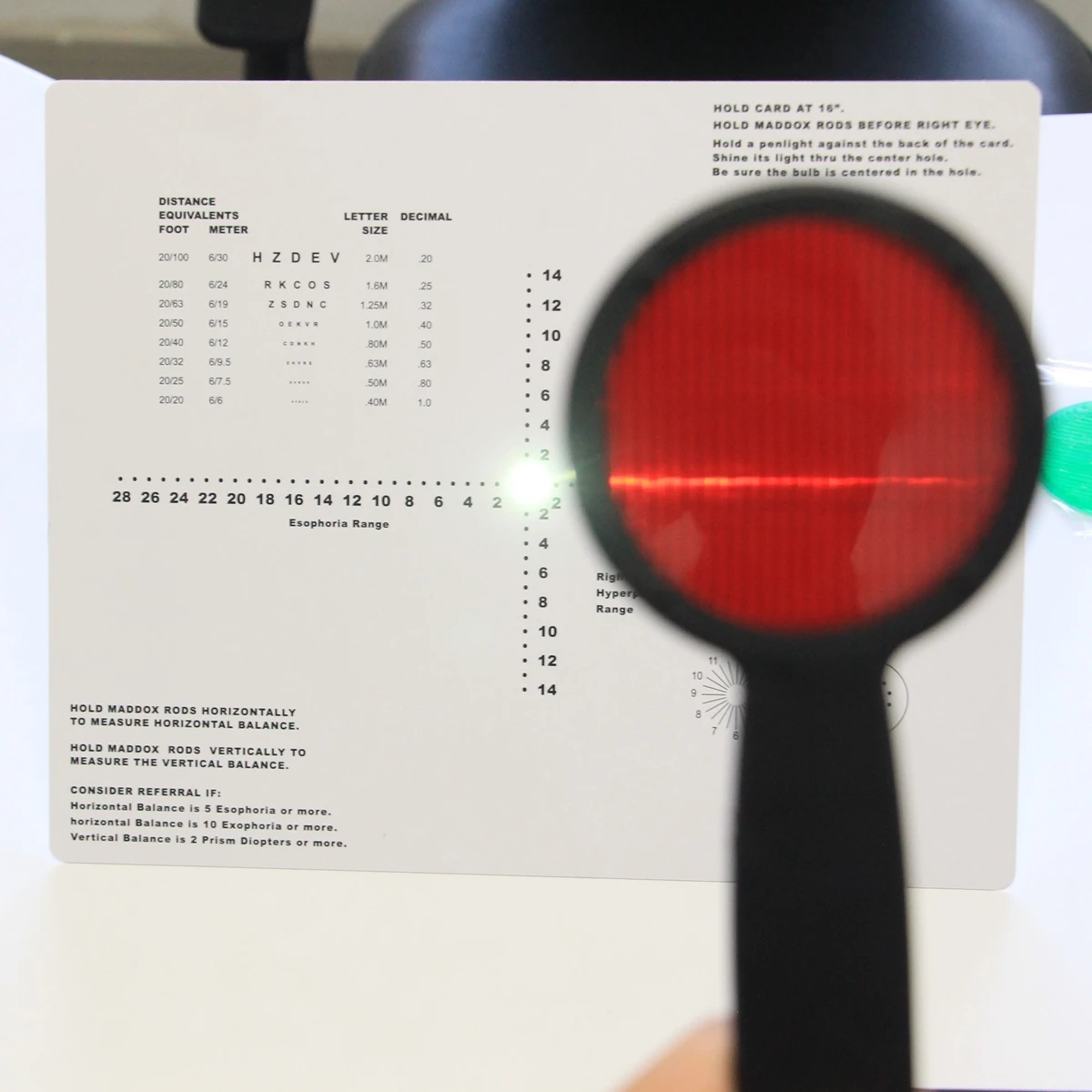 Near Phoria Vision Test Card with Pen Light and Maddox Occluder Kit Esophoria Exophoria Horizontal and Vertical Tester