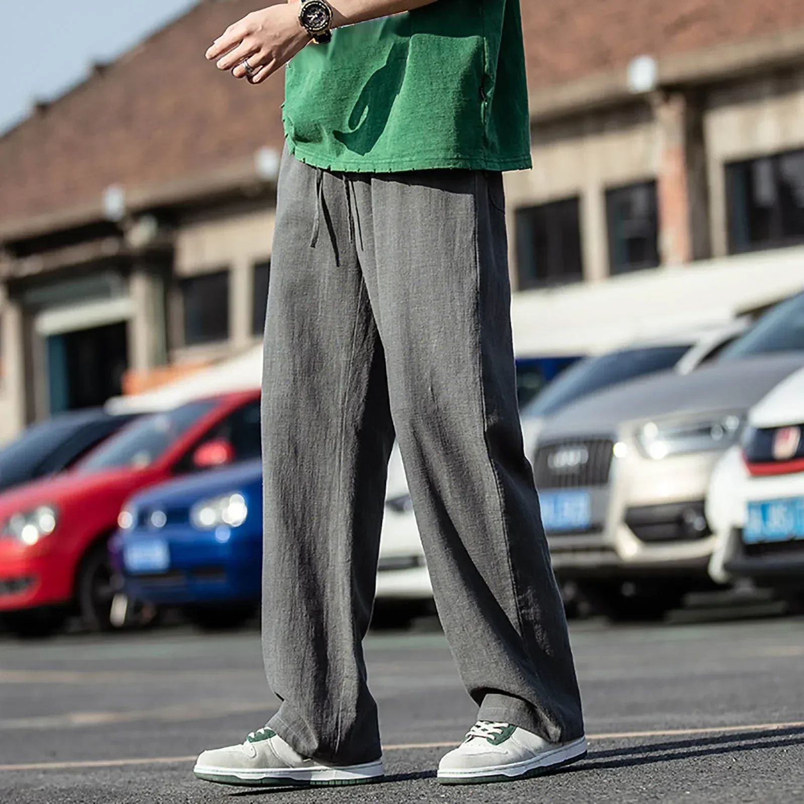 

Мужские свободные повседневные брюки оверсайз из хлопка и льна, длинные прямые брюки для мужчин, высококачественные винтажные серые и черные брюки в стиле Y2K, спортивные штаны
