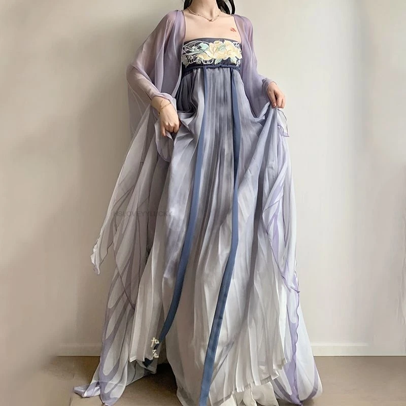 ชุดคอสเพลย์ผู้หญิงสไตล์จีน ชุดแต่งกายราชวงศ์ถัง เสื้อคลุมแขนใหญ่สไตล์วินเทจ ชุดคอสเพลย์นางฟ้าฮันฟู ชุดฮันฟูสำหรับเต้นรำพื้นบ้าน