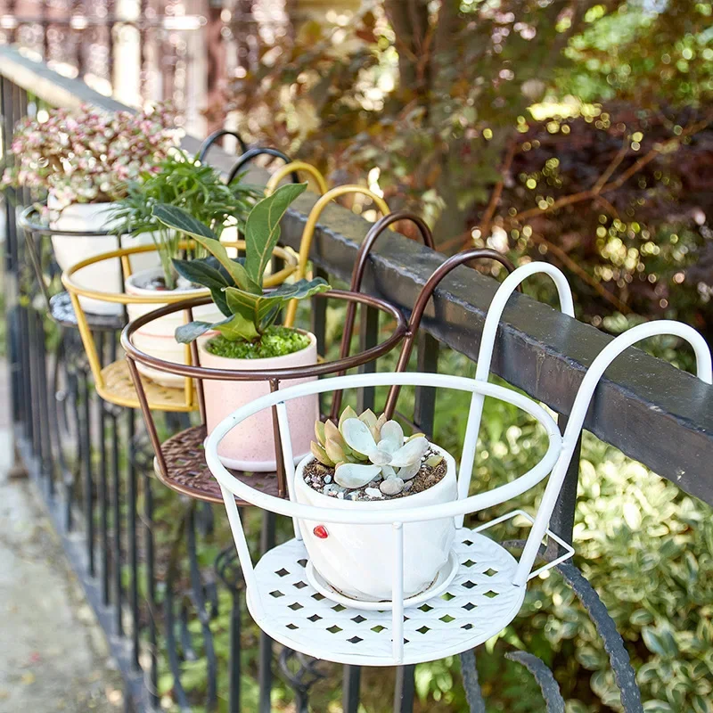 

Balcony flower rack hanging type, outdoor simple railing flower pot rack, indoor wrought iron guardrail bonsai rack