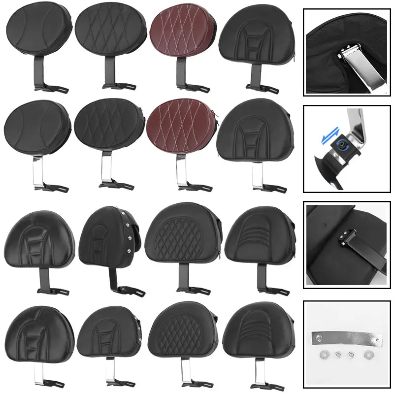 Motorcycle Adjustable Plug In Driver Backrest Rider Sissy Bar Pad For Harley Fatboy Heritage Softail Deluxe Fat Boy 2007-2017
