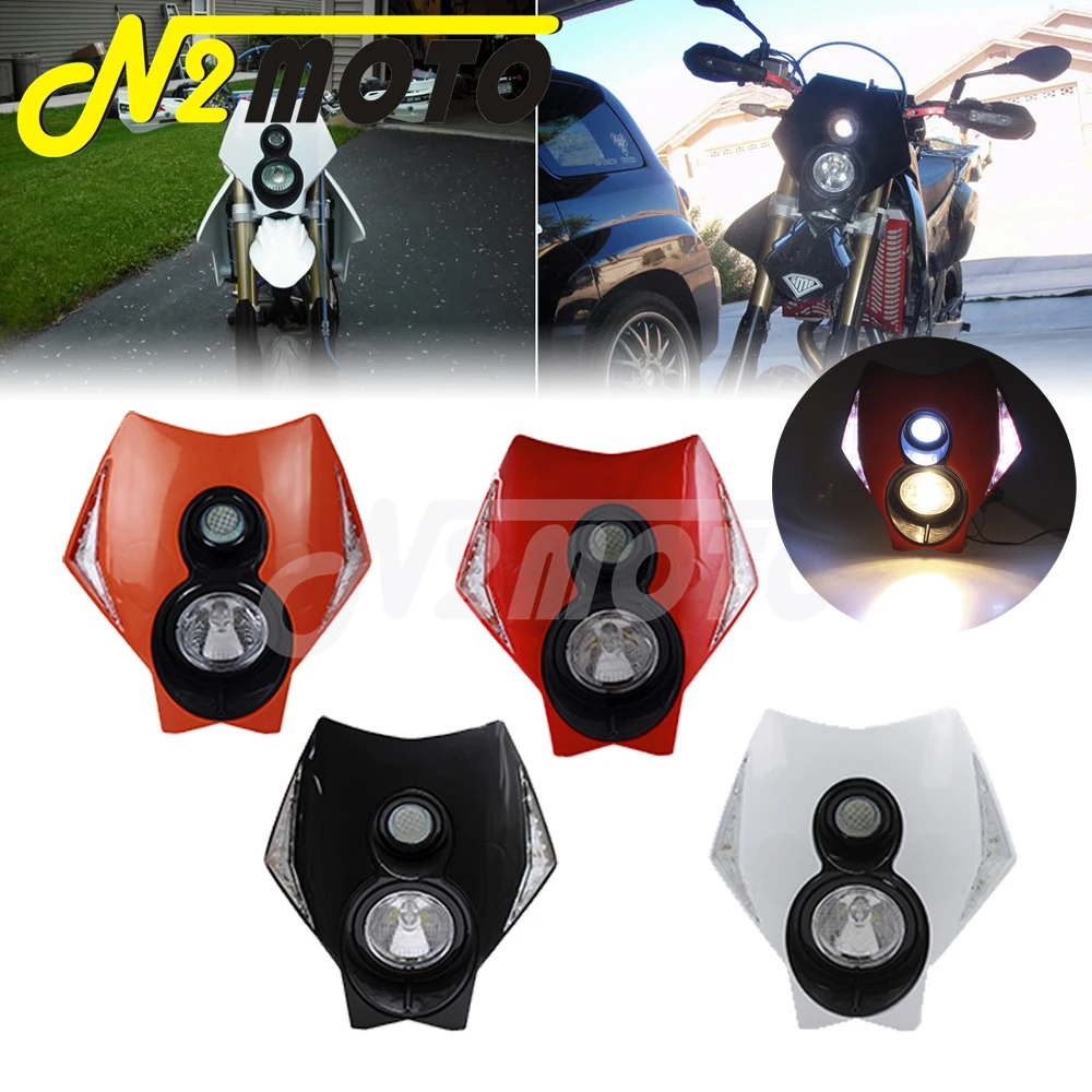 Universal Motocross Sport Dual Dirt Bike LED Headlight Front Headlamp Mask For Kawasaki KLX 150 KX KDX KLE KLR 110 250 450 Honda