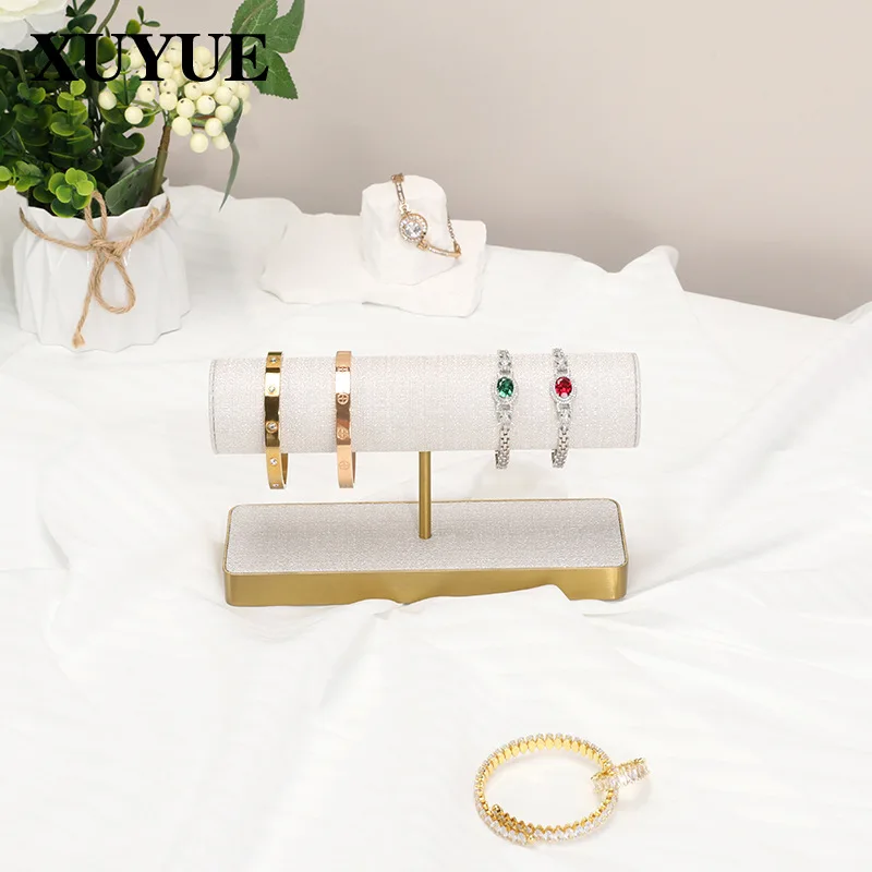 High‑grade Metal Bangle Bracelet Display Stand, Linen Texture Watch Jewelry Display Holder for Retail Showcase Counter