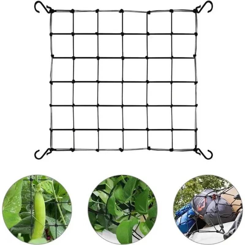 With 4 Hooks Support Garden Vegetables Vine Plants Elastic Polyester Growing Tent Stretchable Mesh Trellis Net Plant Support