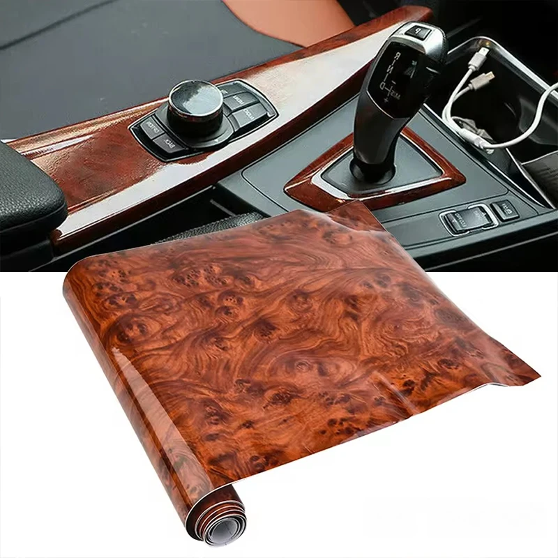 PVC Wood Grain Wrap Film Self Adhesive Waterproof Scratch Resistant DIY Glossy Car Interior Decal for Furniture Dashboard
