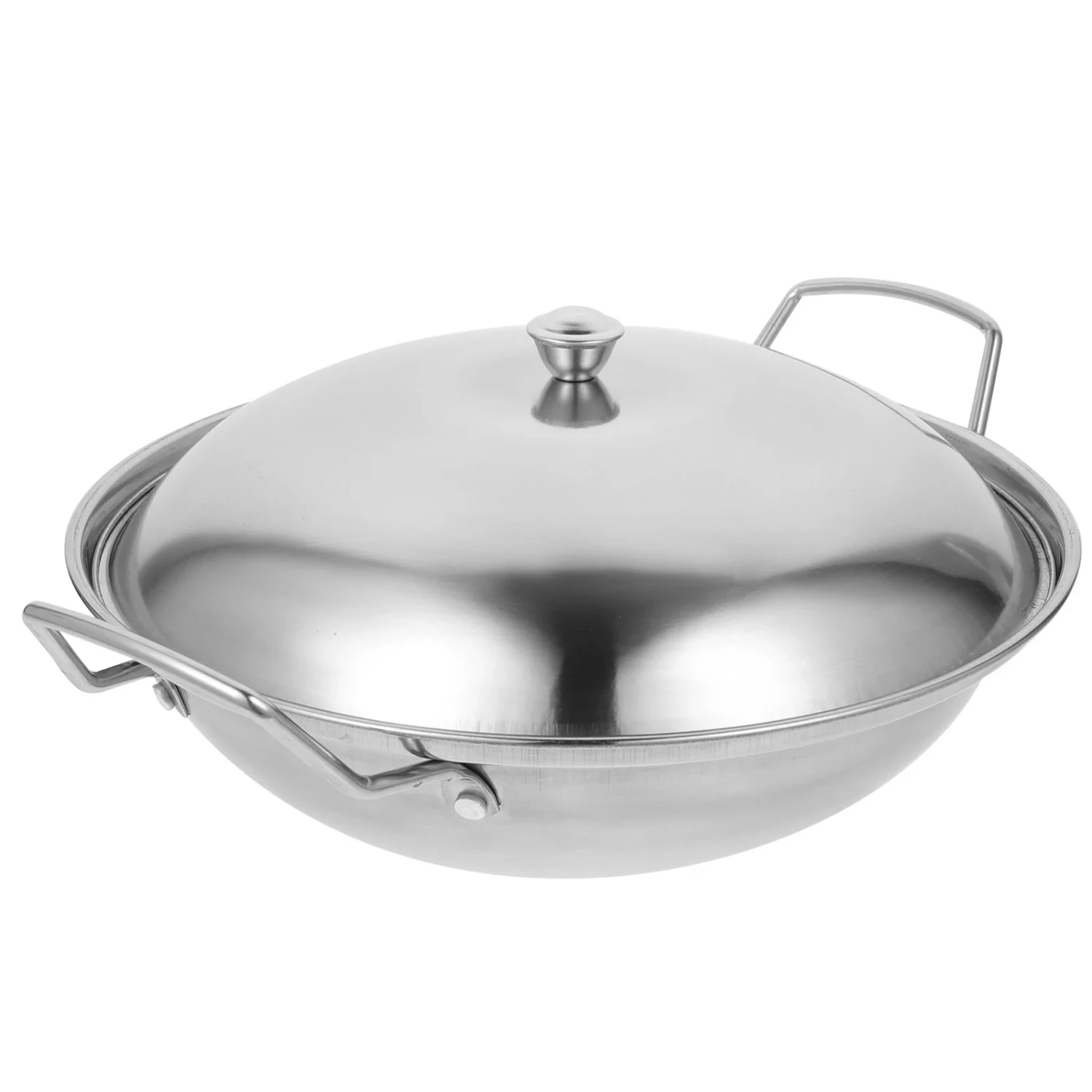 Thickened Heavy Duty Stainless Steel Double Ear Wok Lid Pot Stove Cookware for Kitchen Stir Fry