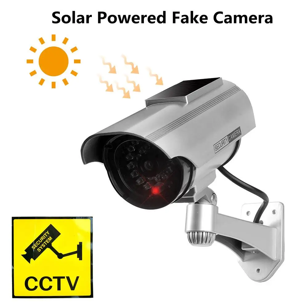 Solar Powered Dummy Fake Security Camera, Anti-Theft Surveillance Camera with Flashing LED Light Outdoor Waterproof Bullet Shape