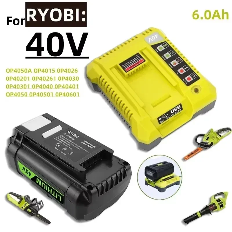 💯40V 6000MAH Lithium-ion Batteries for Ryobi Series Wireless Power Tools OP4040 OP4026 OP4030 OP4050 OP4060A OP40201 OP40301