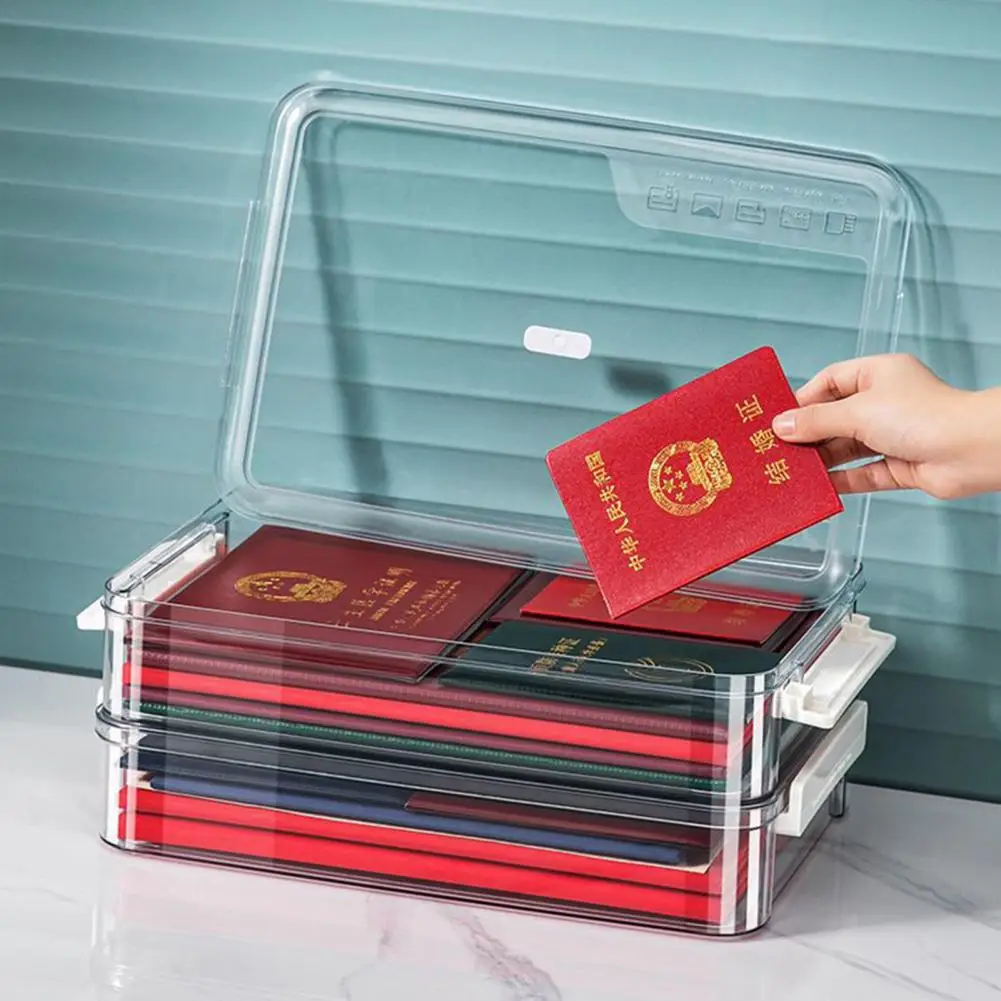 Transparent Document Organizer Box with Lid Grip Handle See-through Storage Container