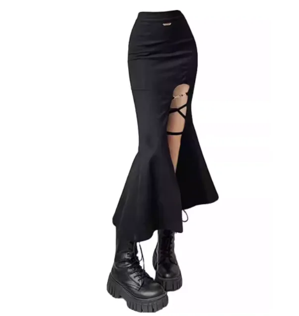 Gonna a coda di pesce divisa sexy a vita alta primavera autunno donna di grandi dimensioni Gonne da strada alla moda irregolari con temperamento nero classico