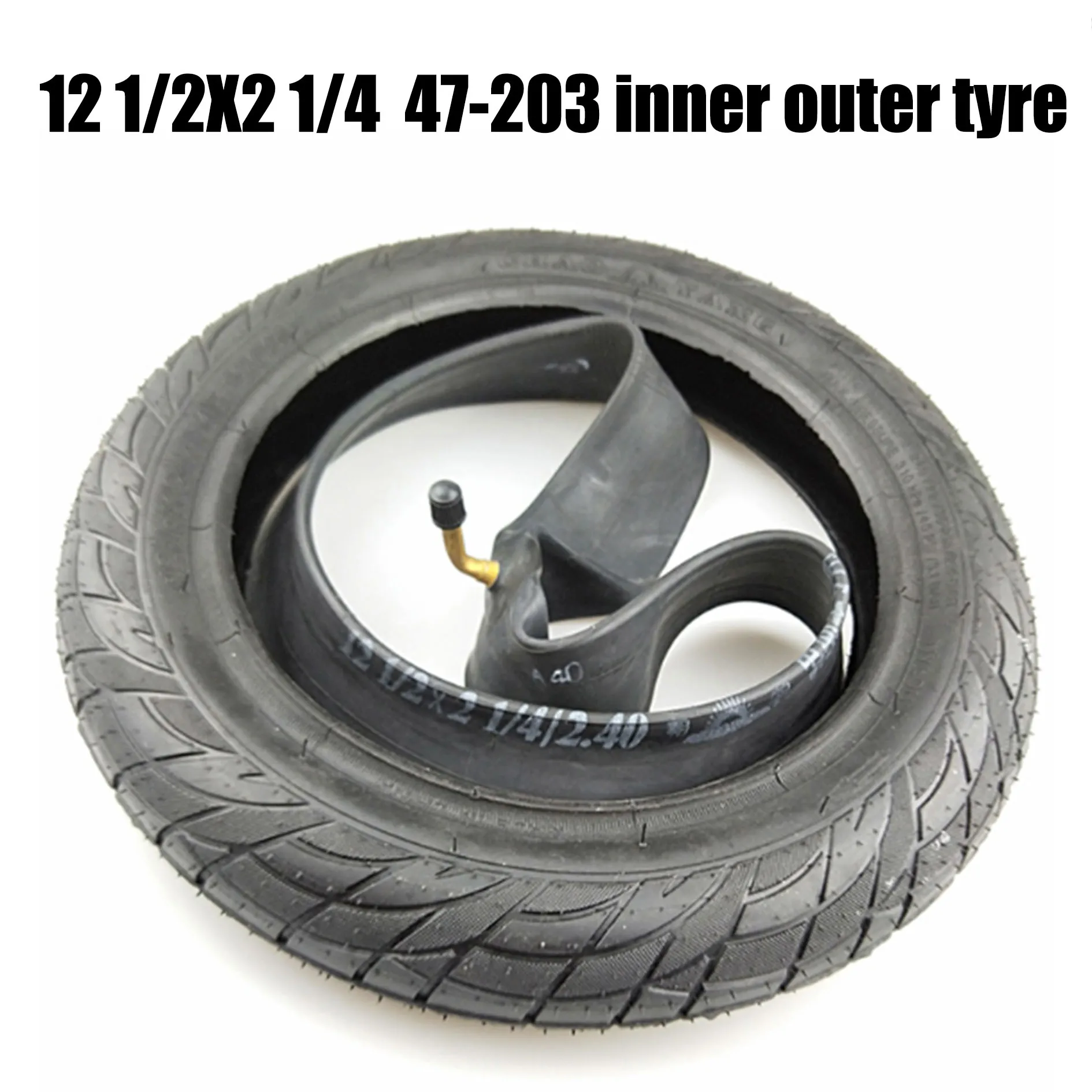 12 1/2x2 1/4 (47/57-203) Tires Inner Tube Camera with Bent Valve Stem Outer Tyre for Electric Scooter and Pushchair