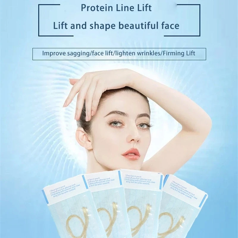 60pcs Gold Protein Line Anti-rughe rassodante riempitivo facciale senza ago assorbibile dissolvenza linee sottili filo di collagene siero Anti-età