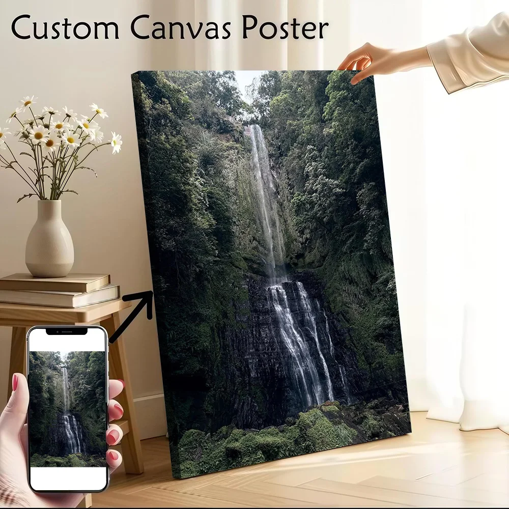 Waterfall in Forest Canvas Poster Customizable Printed Canvas Painting Wall Art for Fans Modern Living Room Pictures Wand Deko