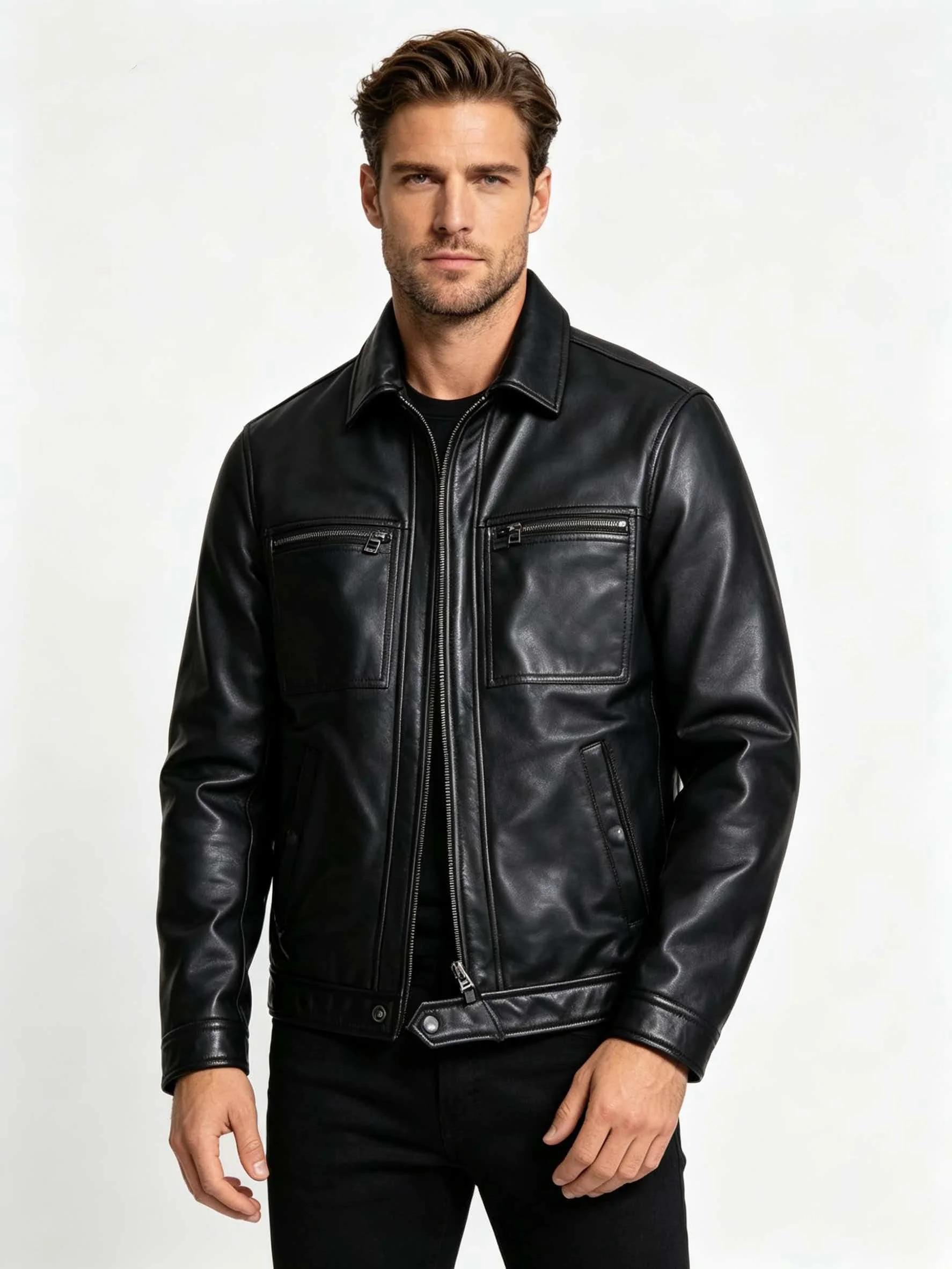 Black Spring Leather Jacket Men Retro Style Plus Size 5XL Genuine Natural Sheepskin Turn-Down Collar Smart Casual Coat
