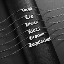 12 Constellation Jewelry Stainless Steel Zodiac Letter Necklace Aries Leo Taurus Gemini Aquarius Horoscope Christmas Gift Collar