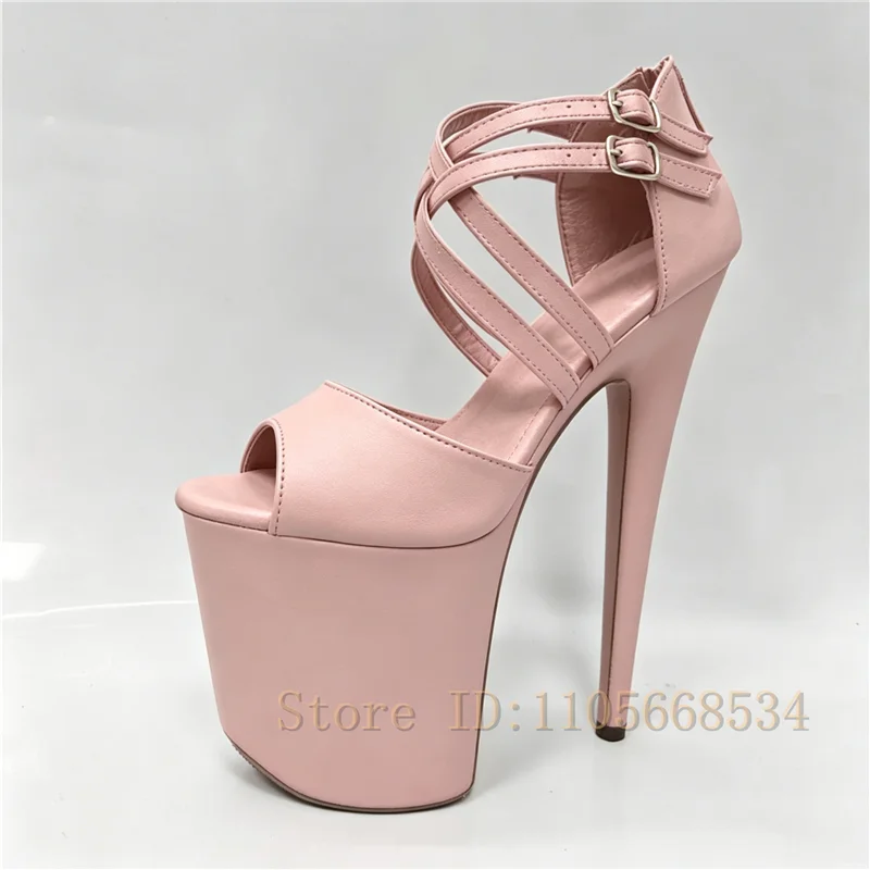 Extreme 20/23cm Super High Stiletto Platform Heels Women Open Toe Criss Cross Double Buckle Ankle Strap Sandals Pole Dance Shoes