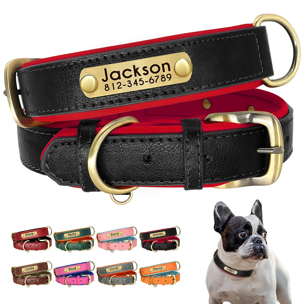 

Personalized PU Leather Dog Collar Soft Padded Dog Collars Free Custom Pet ID Name Necklace for Small Medium Large Dogs Pitbull