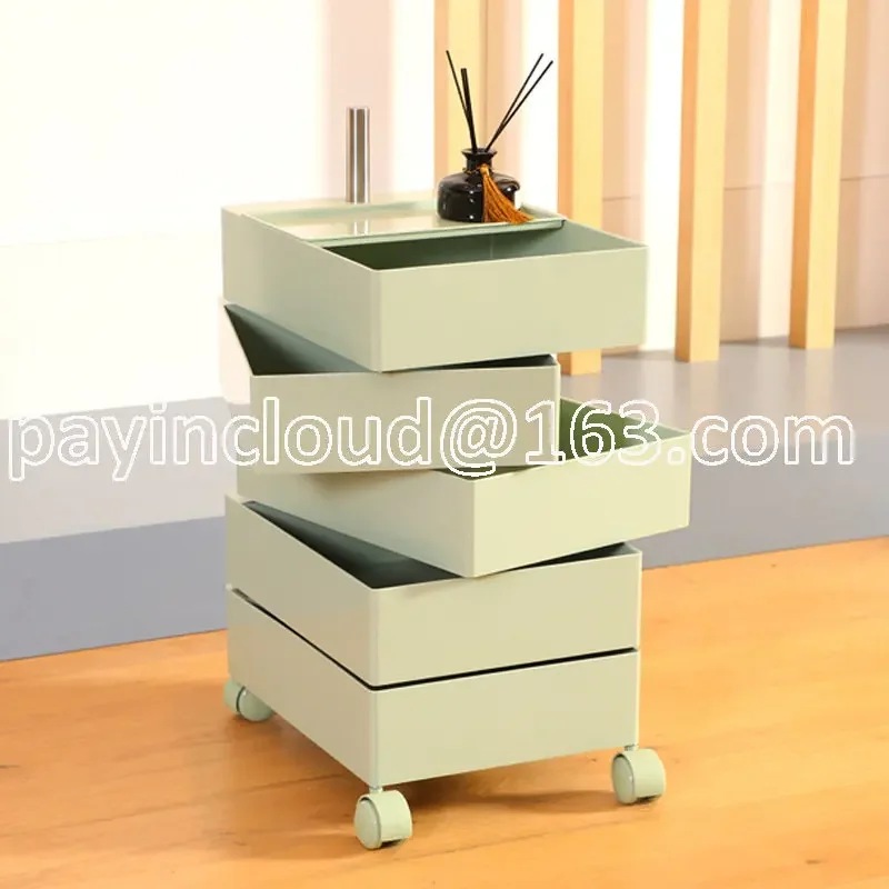 Nordic Style Movable Bedside Table Ins Sofa Locker Simple Cosmetic Drawer Storage Box 360° Rotating Layered Storage Cabinet