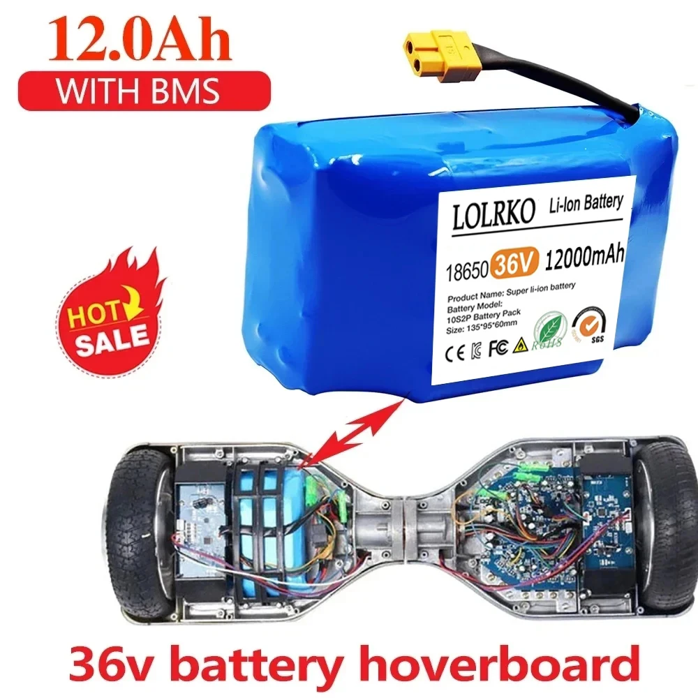 

Genuine 36V Battery Packs 6.0Ah-12Ah Rechargeable Lithium ion battery for Electric Self Balancing Scooter HoverBoard Unicycle