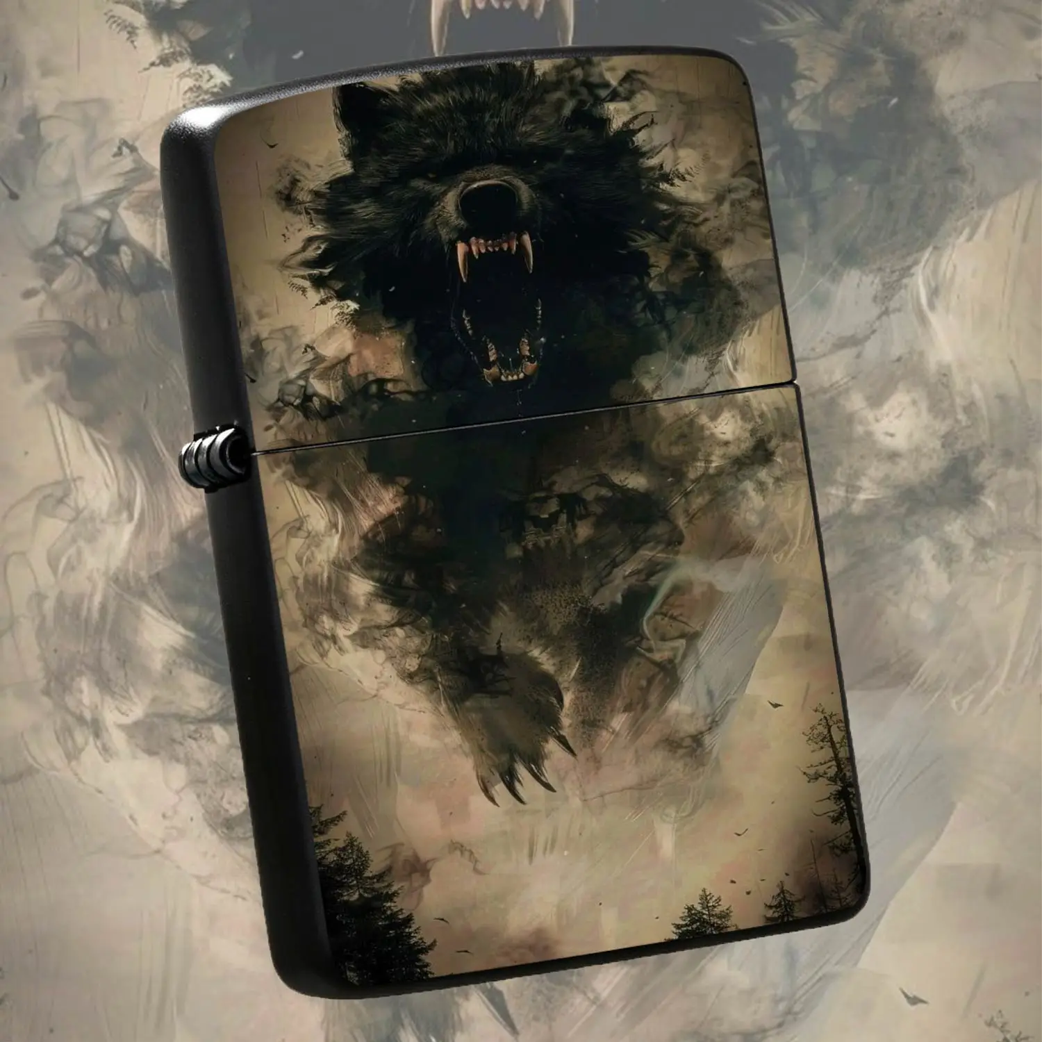Vintage Roaring Giant Wolf Art Style Portable Lighter, Atmospheric Dark Myth Themed Daily Carry Accessory, Multi-Functional Gear For Outdoor Camping Candle Lighting Emergency Use, Thoughtful Unique Practical Gift For Hobby And Gifting A Hum
