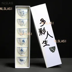 6pcs Jingdezhen Hand-painted Ceramic Tea Cup Set Blue and White Porcelain Master Cup Under Glaze Color Porcelain Pu 'er Teacup