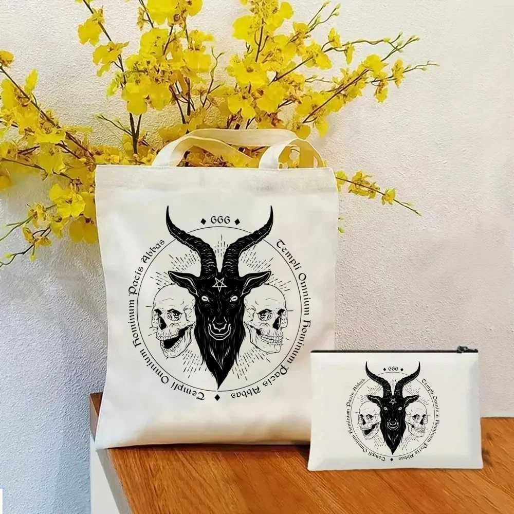 Baphomet Satan Demon Ghost Occult Goat Scary Evil Tote Set - Women's Shoulder Bag with Easy Access & Matching Clutch Pouch