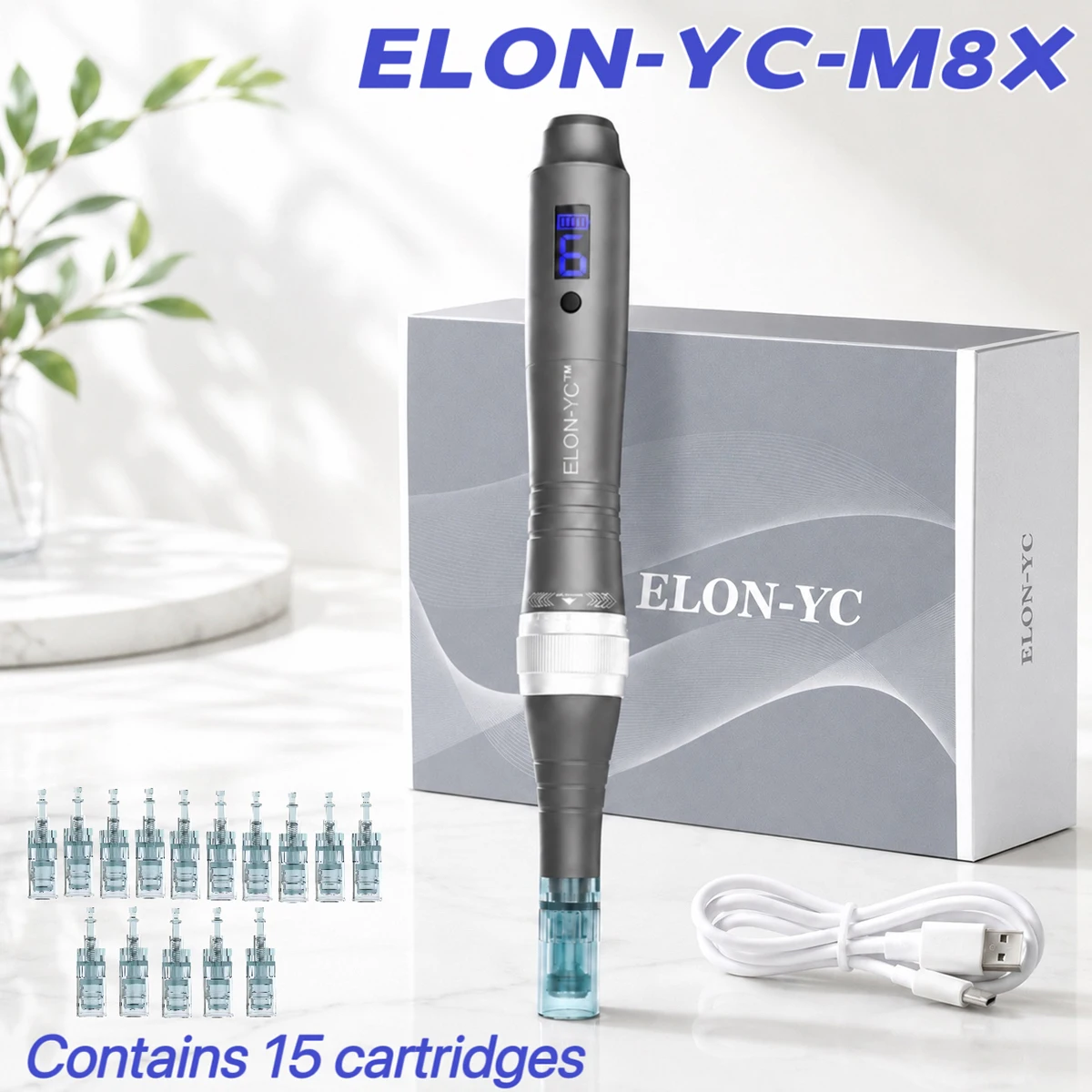 stylo-de-micro-aiguilletage-sans-fil-elon-yc-m8x-reglage-a-6-vitesses-avec-15-cartouches-longueur-d'aiguille-025-mm