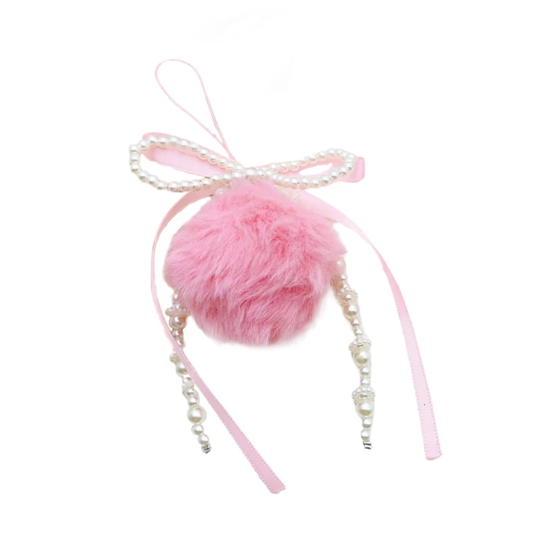 New Cute Fluffy Ball Pearl Bow Pompom Keychain Mobile Phone Chain Backpack Hanging Accessories Charm Jewelry Party Gifts