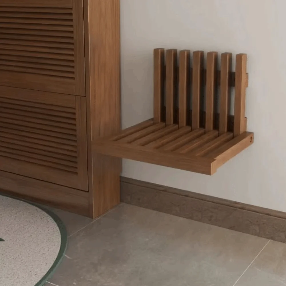 Solid Wood Folding Shoe Bench Wall Mounted Folding Design Wall Mounted Stool Compact Invisible Folding Stool Hallway