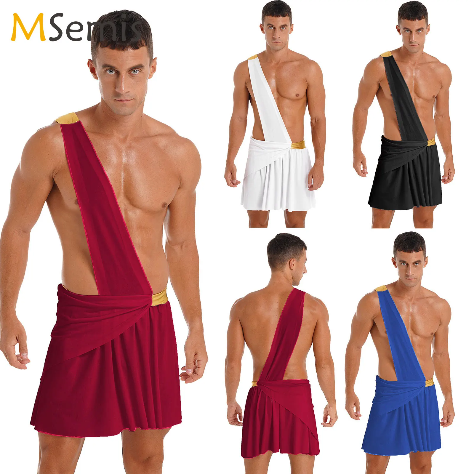 

Men's Ancient Greek God Toga Costume One-Shoulder Harness Mr. Prince Party Costume Ancient Greek Skirt Halloween Cosplay Outfit