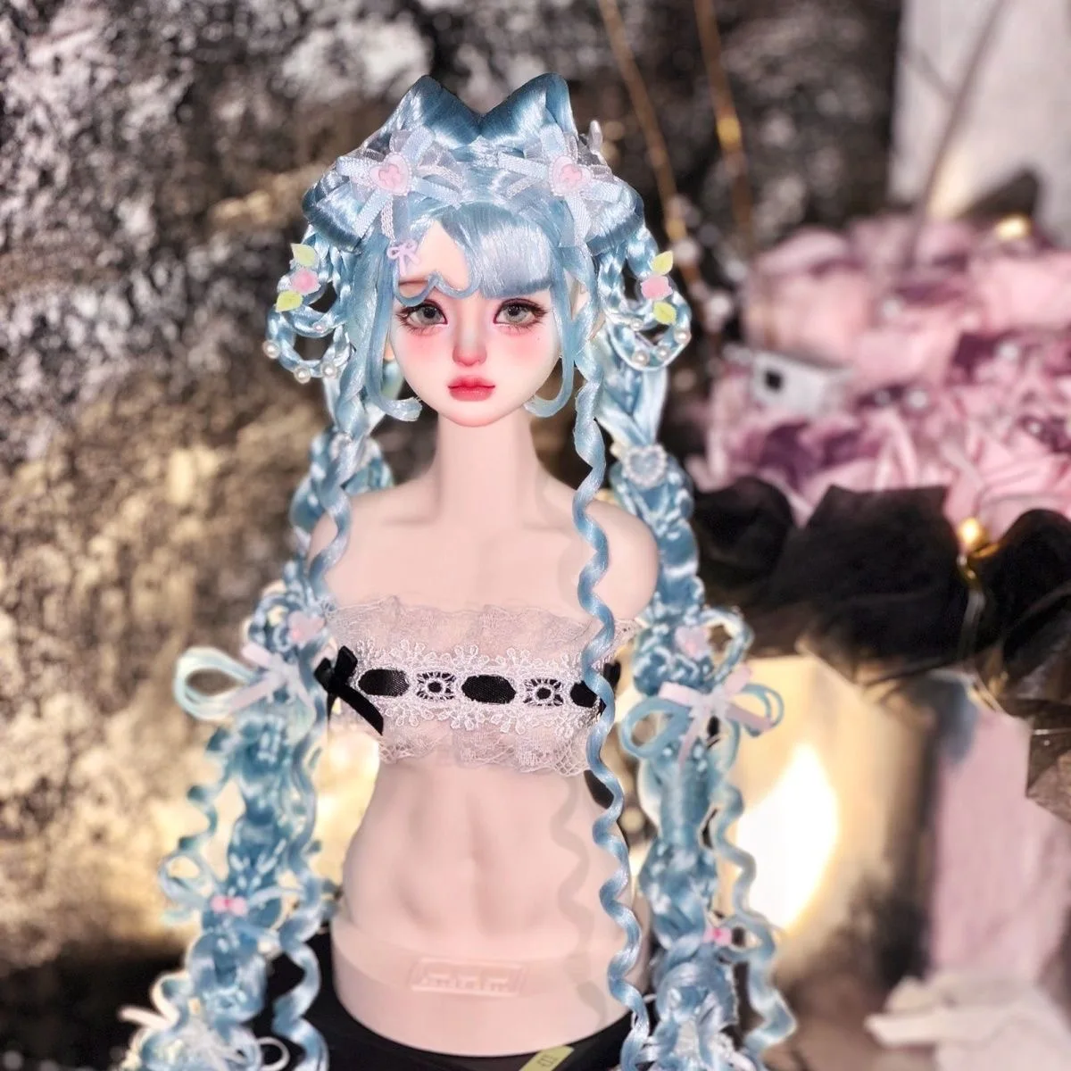 

Wigs doll accessories doll wig blue heart-shaped double ponytail wig, 1/3 1/4 1/6 BJD doll hair free shipping