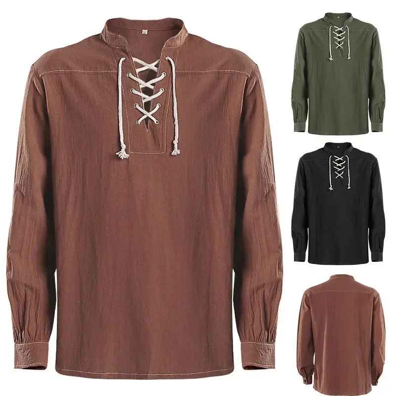 

Men's Bandage Long Sleeve Renaissance Shirt Gothic Men's Warrior Shirt