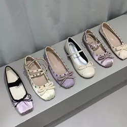 Bailamos Luxury Satin Silk Ballet Shoes Woman Classic Square Toe Bowtie Elastic Band Ballerina Flats Ladies Soft Loafers Mujer