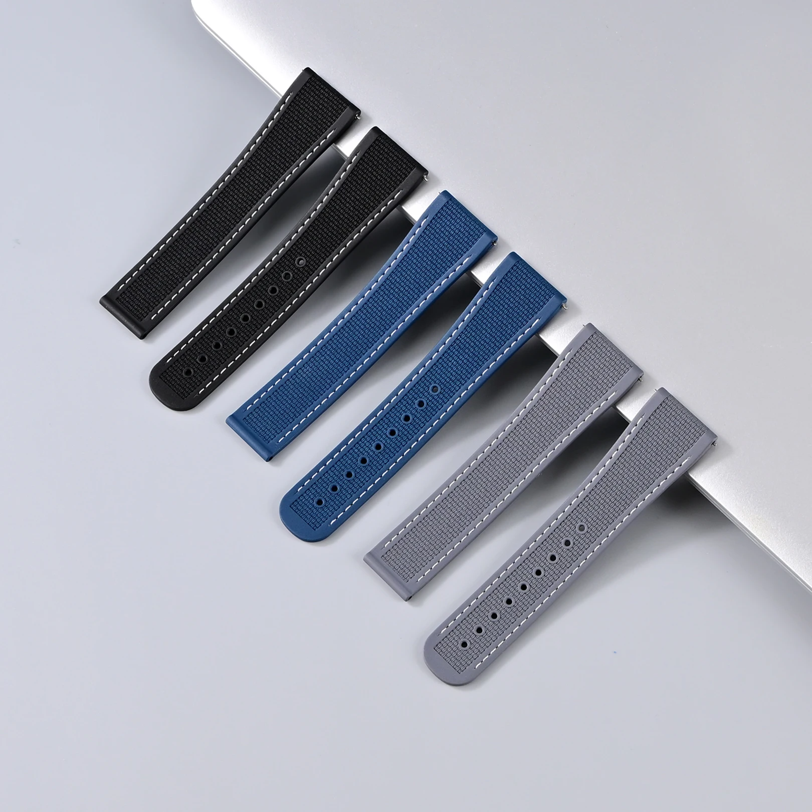 FKM Rubber Watch Strap with Deployant Clasp Universal Quick Release Replacement Strap for Men Women Dustproof Sweat-proof