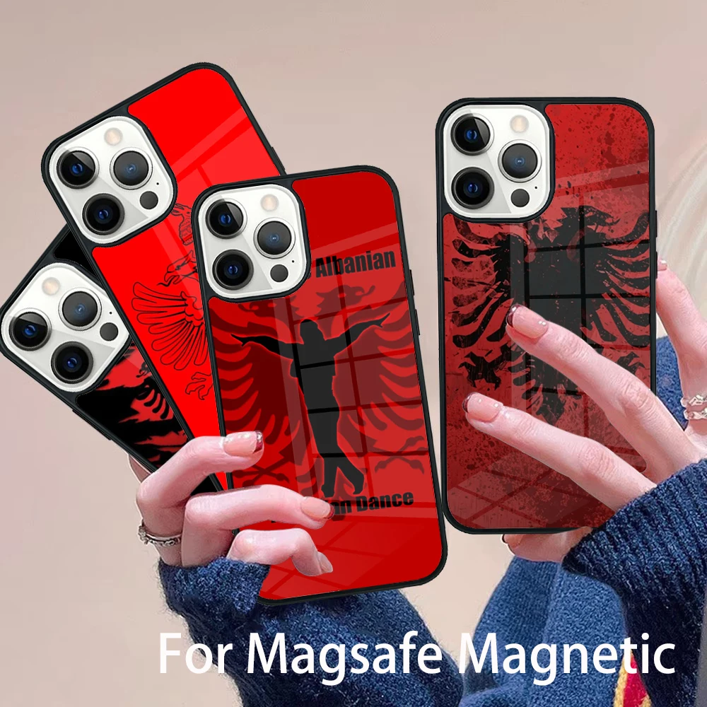 

Albanian Eagle Phone Case Magesafe Magnetic Wireless Charge Cover For IPhone 16 11 12 13 14 15 Pro Max Plus Mini