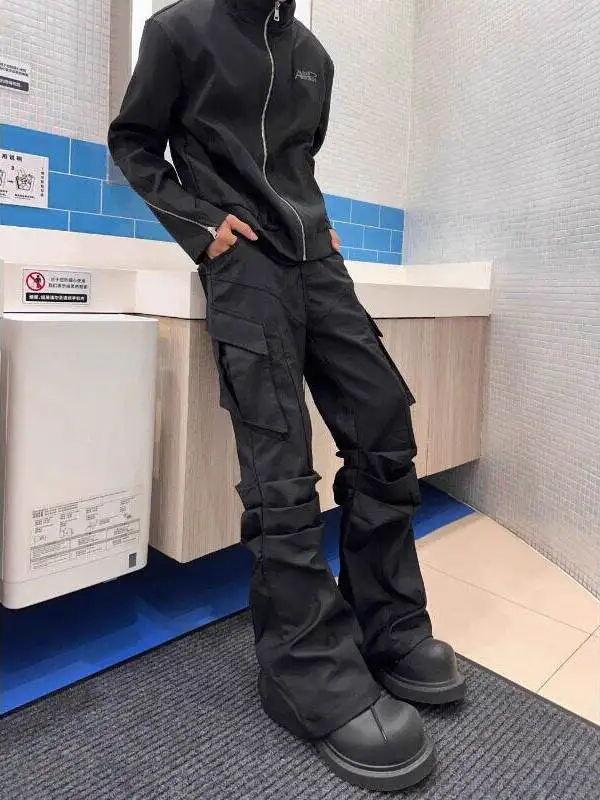 

Bla Extended Length Bell Bot Workwear Trousers for Tall Men Street Sle American Casual Floor Length Pants