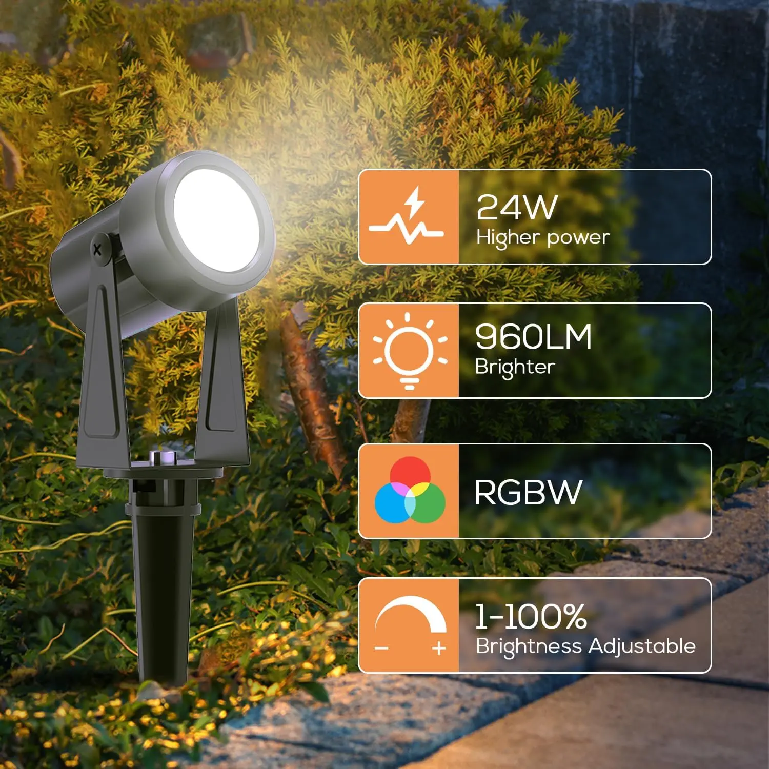 8 Pack RGBW Color Changing Outdoor Spotlights with Remote Control and Timer for Garden Landscape Lighting
