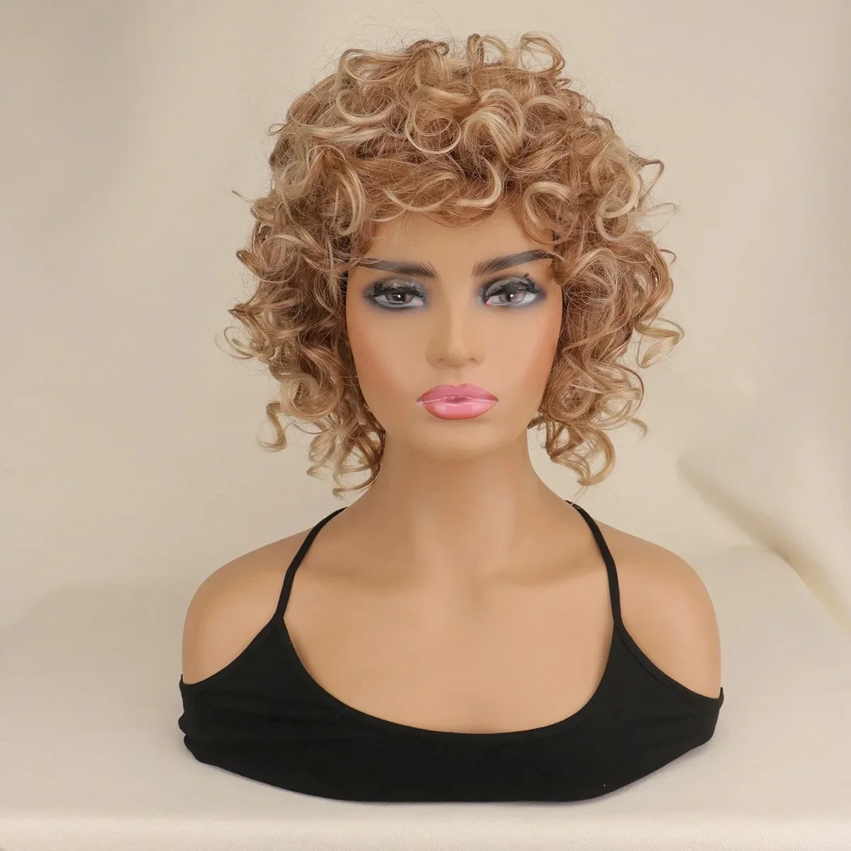 مجالات Perruques Synthétiques bouclées، cheveux de fête dorés pour femmes، colore melangées blondes، درجة حرارة الألياف هوت