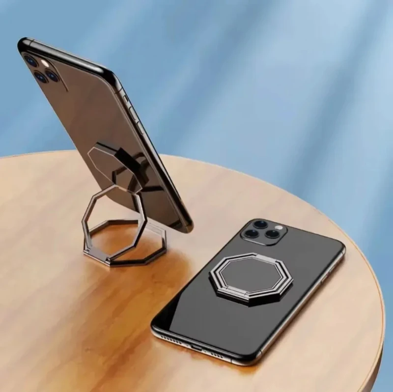 360 ° Drehbarer faltbarer Ständer für Mobiltelefone, ultradünner Telefonringständer, tragbarer Multi-Winkel-Desktop-Sechskant-Klatsch-Metallständer – Detail 13