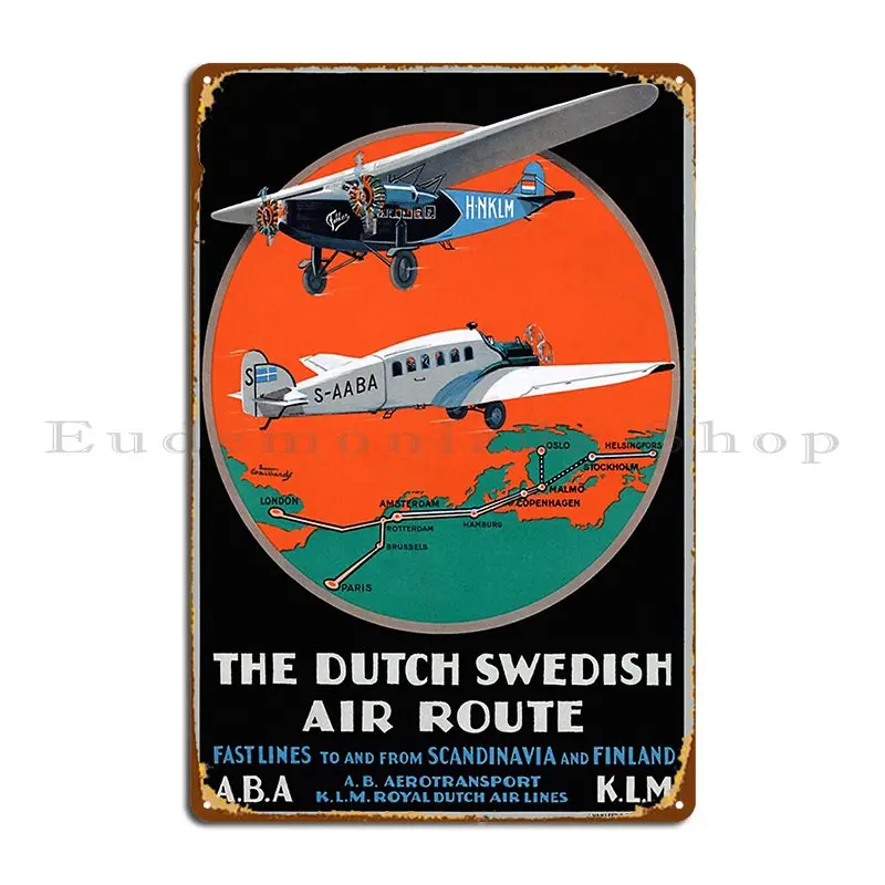 Dutch Swedish Air Route Vintage Metal Plaque Poster Pub Wall Pub Designing Wall Cave Custom Tin Sign Poster