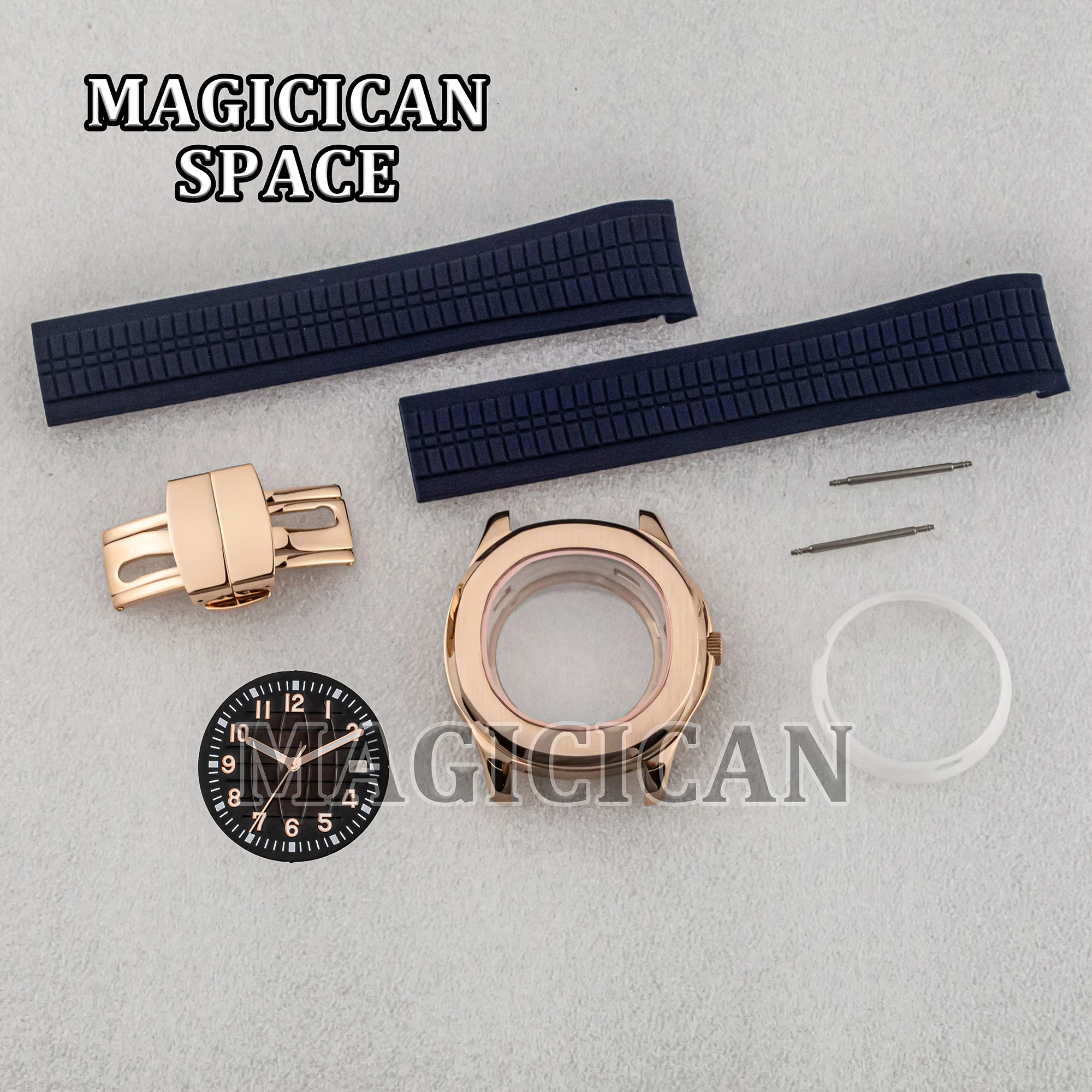 NH35 Case Rubber Strap Watch Band Luminous Dial Hands Stainless Steel Rose Gold PVD for AQUANAUT Nautilus Watch Parts Men Case